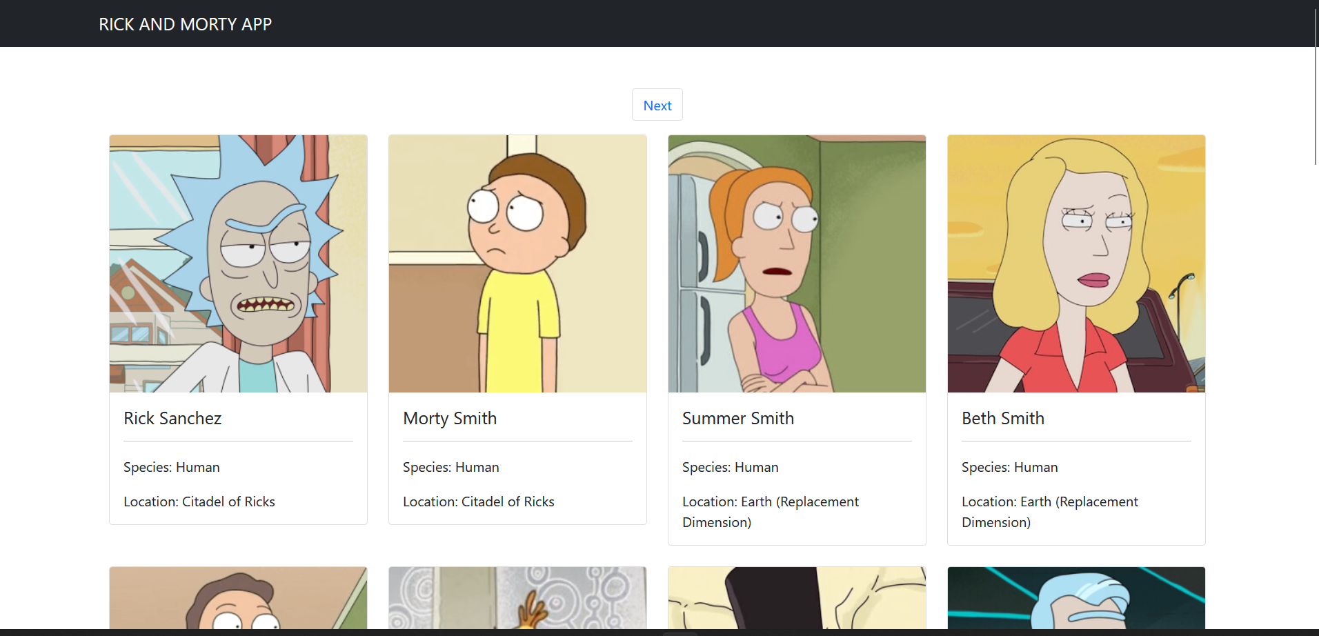 Pagina de rick and morty